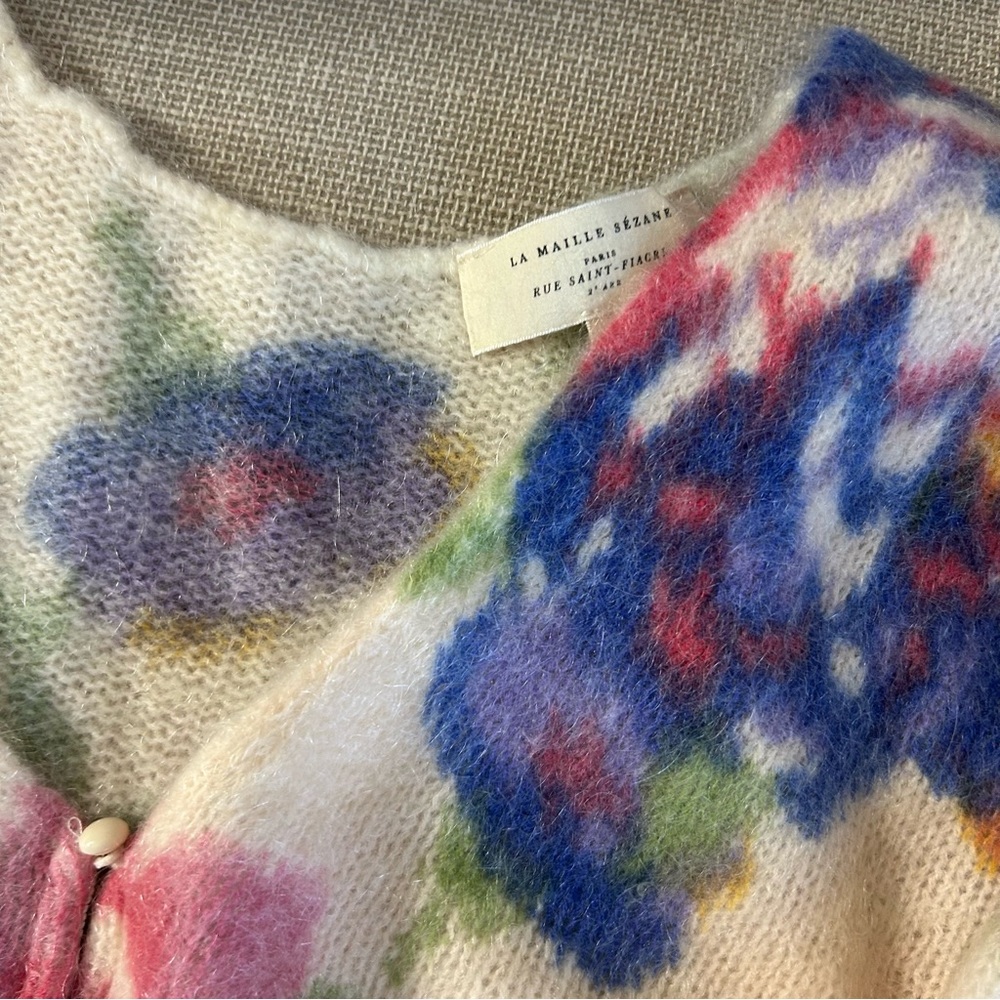NEW Sezane Teresa Cardigan Monday Pink Cream Kid Mohair Sweater Knit French - Picture 7 of 12